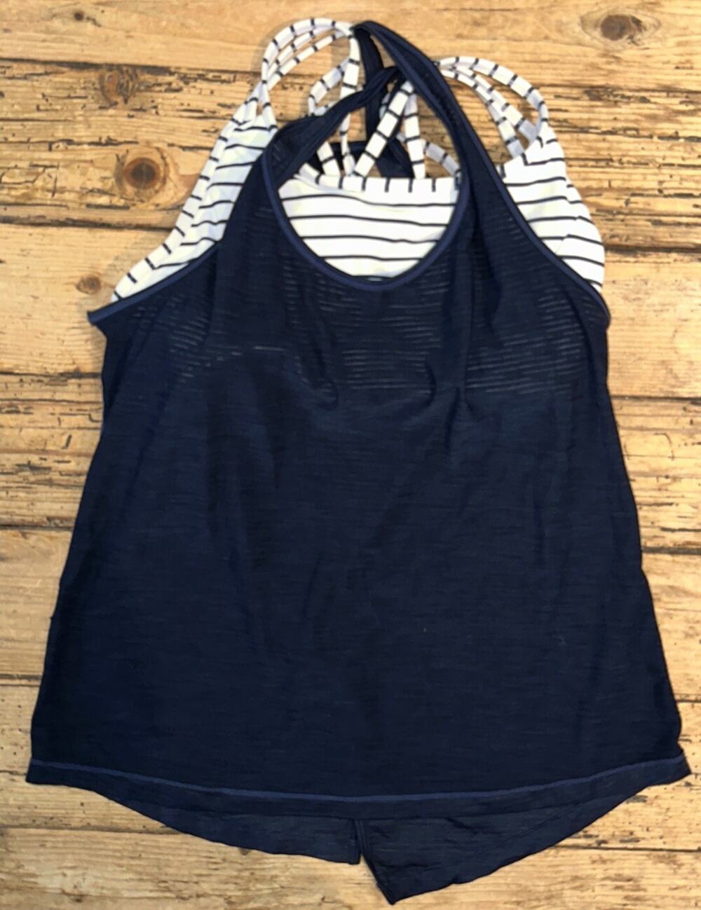 Athleta Women’s Navy Sheer Tank W/Built In Bra Size S EUC